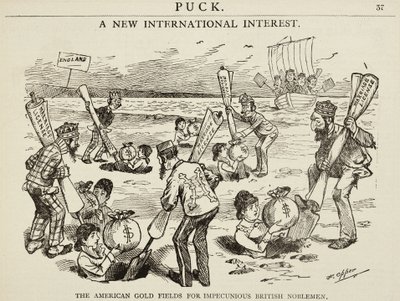 Desenhos animados que descrevem "os campos de ouro americanos para impecunious nobres britânicos", 1880 de Frederick Burr Opper