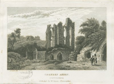 Croxden Abbey: gravura, nd [c 1830] (impressão) de Frederick Calvert