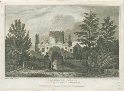 Castelo de Stourton: gravura, nd [c 1830] de Frederick Calvert