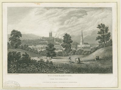 Wolverhampton - Vista distante da Penn Road: gravação em aço, nd [c 1830] (imprimir) de Frederick Calvert