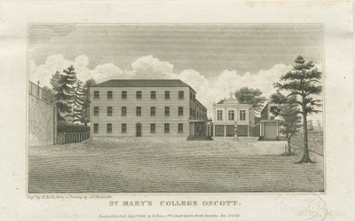 Oscott - St. Mary&39;s College: gravura em aço, sd [c 1819] (impressão) de Frederick Charles Husenbeth