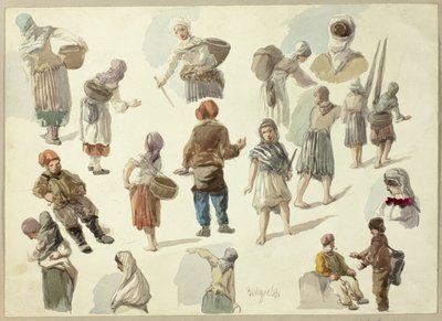 Esboços de camponeses em Boulogne de Frederick Christian Lewis
