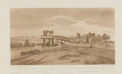 O moinho de água acima da ponte em Charenton 1803; Placa 20 de Views em Paris, o traçado do volume Emanuel da placa B181.25.2629 de Frederick Christian Lewis the Elder