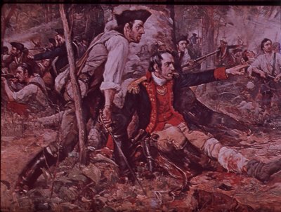 A Batalha de Oriskany em 1777, c.1930 (cor litho) de Frederick Coffay (after) Yohn