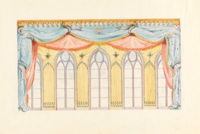 Desenho, decoração de janela, provavelmente para a parede leste da sala de música, Royal Pavilion, Brighton, 1820 de Frederick Crace