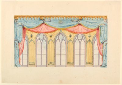 Desenho, decoração de janela, provavelmente para a parede leste da sala de música, Royal Pavilion, Brighton, 1820 de Frederick Crace