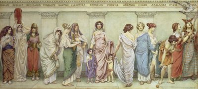 Grandes Mulheres da Antiguidade: Miriam, Rebecca, Semiramis, Penélope, Safo, Cleópatra, Cornélia, Frígna, Aspásia, Helen, Atalanta, Imogen e Boadicea de Frederick Dudley Walenn