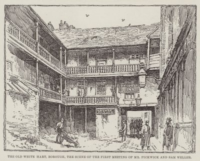 O Old White Hart, Borough, a cena da primeira reunião do Sr. Pickwick e Sam Weller de Frederick George Kitton