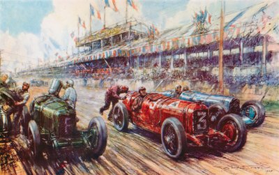 No Grande Prémio Alfa Romeo de Ascari de 1924 levou a corrida quase até ao fim, só para perder porque o motor não reiniciaria após uma paragem nas boxes (cor litho) de Frederick Gordon (after) Crosby