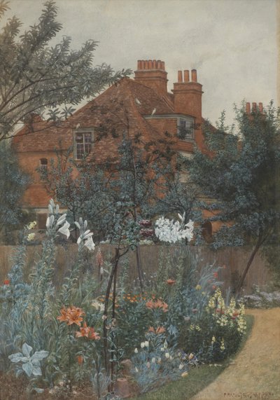 Vista de um jardim em Bedford Park de Frederick Hamilton Jackson