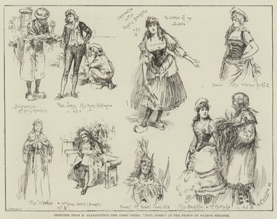 Esboços da nova ópera cômica de M Planquette, Paul Jones, no Teatro do Príncipe de Gales de Frederick Henry Townsend