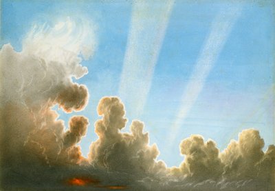 Tempestade passando sobre o país negro, pôr do sol (wc e lápis sobre papel) de Frederick Joseph Butler Lines