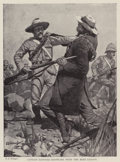 Capitão Madocks a lutar com o líder bôer (litho) de Frederick Judd Waugh