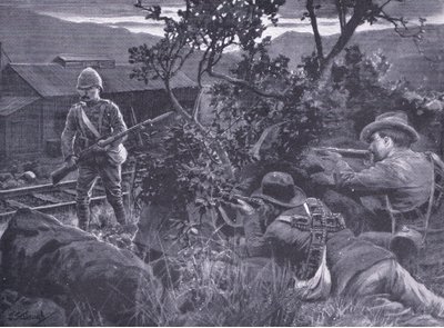 Guerra degenerada: Boers sniping uma sentinela, de depois de Pretória: A guerra de guerrilha publicado pela Harmsworth Bros Limited, 1901 de Frederick Judd Waugh