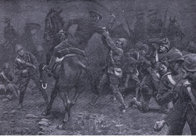 Major Boole-Smith aborda De Wet, de After Pretoria: A Guerra de Guerrilha publicada por Harmsworth Bros Limited, 1901 de Frederick Judd Waugh