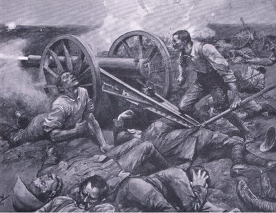 A defesa de Dewetsdorp: trabalhando um 15 pounder single handed, ilustração fromApter Pretoria: The Guerilla War, 1902 de Frederick Judd Waugh