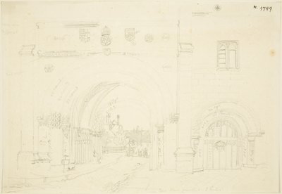 Abbey Gatehouse of Bristol Cathedral, Looking South (lápis sobre papel) de Frederick Mackenzie