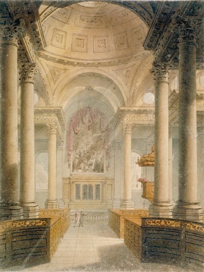 Interior da Igreja de St Stephen Walbrook, Cidade de Londres, 1810 de Frederick Mackenzie