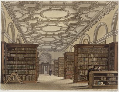 Interior da Biblioteca Pública, Cambridge, de "A História de Cambridge", gravado por Daniel Havell (1785-1826), pub. por R. Ackermann, 1815 (cor aquatint) de Frederick Mackenzie