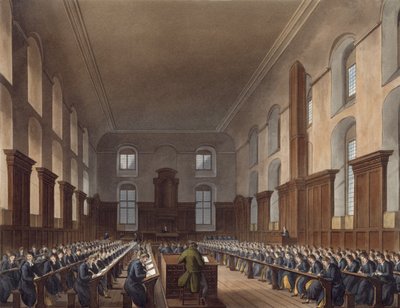 Escola de Escrita, Hospital de Cristo, do "Hospital de História do Hospital" de Ackermann, parte de "História dos Colégios", obra de J. Stadler, publicada em 1816 (aquatint) de Frederick Mackenzie