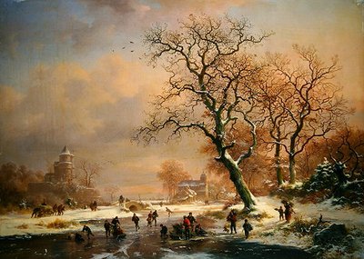 Paisagem de inverno congelada com patinadores de Frederick Marianus Kruseman