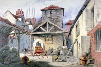 Pátio do Rose Inn, Farringdon Street, Cidade de Londres, 1838. de Frederick Napoleon Shepherd