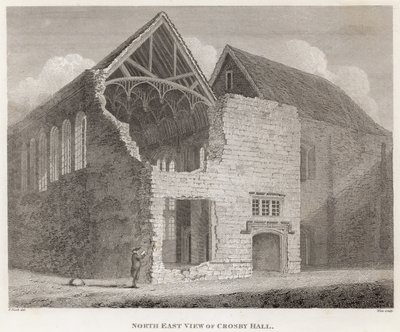 Vista nordeste do Crosby Hall de Frederick Nash