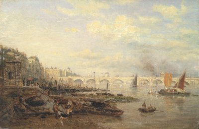 The Thames and Waterloo Bridge from Somerset House, c.1820-30 (óleo no painel) de Frederick Nash