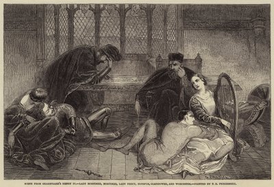 Cena de Henry IV de Shakespeare, Lady Mortimer, Mortimer, Senhora Percy, Hotspur, Glendower e Worcester de Frederick Richard Pickersgill