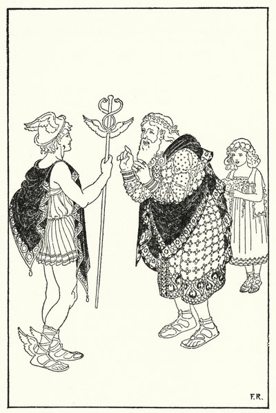 Midas percebeu a figura de um estranho de pé na sala (litho) de Frederick Richardson