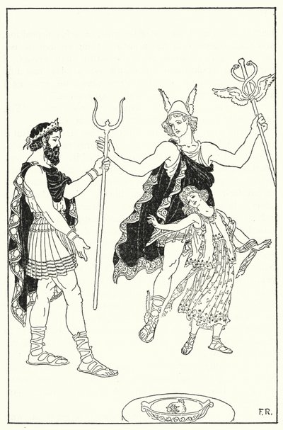 Quicksilver apressou Proserpina para longe do palácio de Plutão (litho) de Frederick Richardson