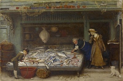 Uma loja de peixarias, 1873 (wc no papel) de Frederick Walker