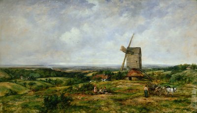 Paisagem com figuras de um moinho de vento de Frederick Waters Watts