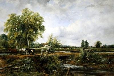 Lockgate perto de uma aldeia (óleo sobre tela) de Frederick Waters Watts