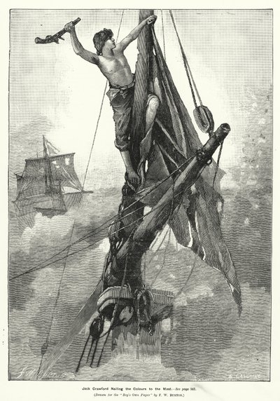 Jack Crawford Nailing the Colours to the Mast (gravura) de Frederick William (after) Burton