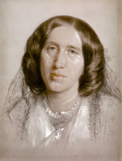 George ELIOT, Retrato 1865 (papel, giz) de Frederick William Burton