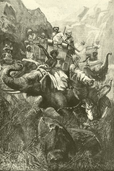 Caça ao tigre na Índia (gravura) de Frederick William Burton