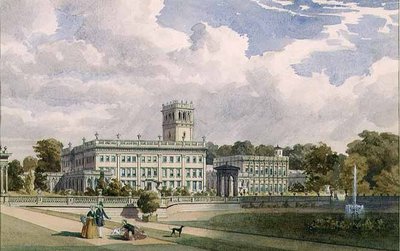 Uma Vista da Casa e Jardins em Trentham, Staffs (lápis e aguarela) de Frederick William Hulme