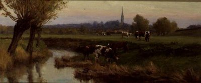 Vacas pastando por um rio de Frederick William Newton Whitehead