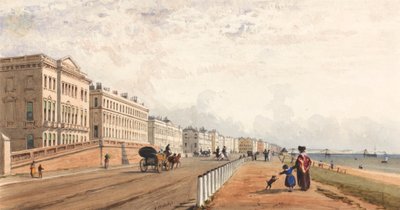 Brighton: a frente e o molhe de corrente visto ao longe de Frederick William Woledge