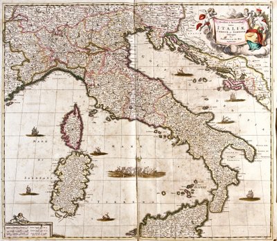 Mapa de Itália, Córsega e Sardenha (gravura de Frederick de Wit