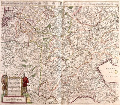 Mapa da região da cadeia dos Alpes (França, Itália, Alemanha) (gravura de Frederick de Wit