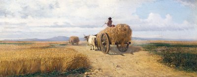 Wheatfield, cerca de 1868, pintura de Federico Rossano (1835-1912), óleo sobre tela, 30x73 cm de Frederico Rossano
