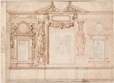 Projeto para uma decoração de parede com croquis colados segundo o verso de Rafael, c. 1580-90. de Frederico Zuccaro