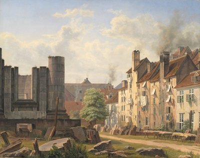 Vista da Praça de Mármore com as ruínas da Igreja de Frederik por concluir de Frederik Hansen Sodring