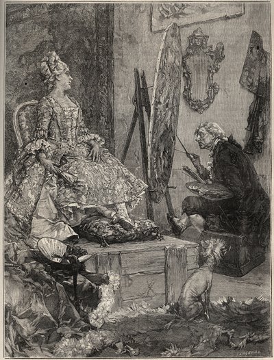 François Boucher (1703-1770) pintando o retrato de Jeanne Antoinette Poisson, Marquesa de Pompadour (conhecida como Madame de Pompadour de Frederik Hendrik (after) Kaemmerer