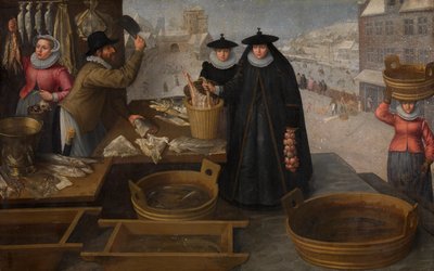 Mercado do peixe (óleo sobre tela) de Frederik Valckenborch