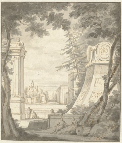 Paisagem de fantasia com arquitectura classicista de Frederik de Moucheron