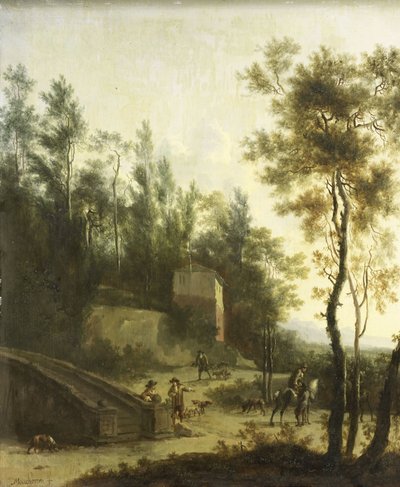 Paisagem italiana com caçadores de Frederik de Moucheron