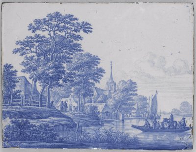 Placa retangular com paisagem fluvial de Frederik van Frytom (attributed to)